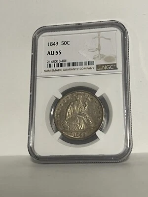 1843 US Seated Liberty Half Dollar NGC AU55 - Image 1 of 2