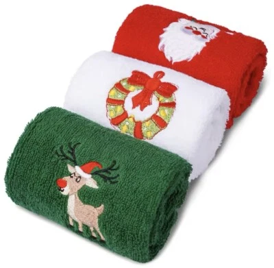 Set Asciugamani Natalizi 3pz – Spugna di Cotone Morbida, Decoro Natale per Bagno - Immagine 1 di 4