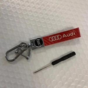 New Red Carbon Fiber Leather Keychain Key Holder Tag For Audi Quattro A4 A6 All - Picture 1 of 5
