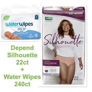 Depend Silhouette 22ct Pink Medium Underwear + Water Wipes 240ct Post-Partum SET - Picture 1 of 15