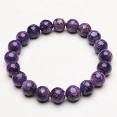 10.3mm Natural Purple Charoite Crystal Gemstone Stretch Beads Bracelet ZLBB055 - Image 1 of 4