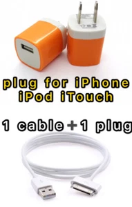 USB Charger Cable +Color Wall Plug Charger for For iPhone 4 4G 4S 3GS iPod Nano - Picture 1 of 23