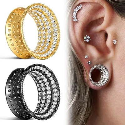Piercing maca túneis de orelha brilhantes ajuste de sela plugues - Imagem 1 de 4