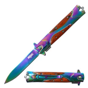 RT 5003-WDRB 5" Spainsh Wood Handle Titanium Assist-Open Folding Knife with Glas - Picture 1 of 1