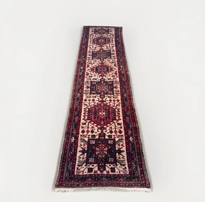 Vintage Kurdish Hamadan Runner Rug 11x3 ft Hand-Knotted 100% Wool Geometric - Image 1 of 4