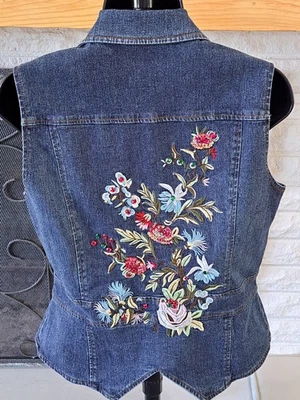 Y2K Vintage Heavily Embroidered Denim Vest Women's Size Small Cotton Blend Boho - Image 1 of 4