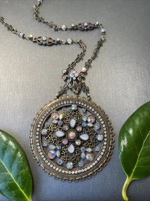 Collar Renacimiento Victoriano Sorelli AB Cristal Calado Colgante Sautoir Bronce Foto 1 de 4