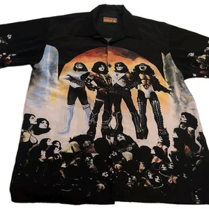 Vintage Y2K KISS AOP Button Shirt All of Print Size XXL Dragonfly Clothing Co - Bild 1 von 16