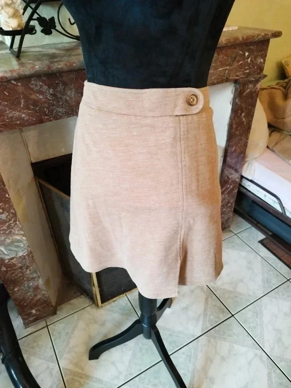 Mini jupe beige coton vintage français années 60 pin up miniskirt S/36 - Photo 1/4