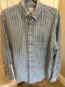 Herren Brooks Brothers 100% Irish Linen The Original Poloshirt Medium Blue LS - Bild 1 von 3