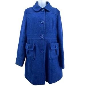Tulle Blue Button Up Overcoat Pea Coat Large Jacket - Picture 1 of 11