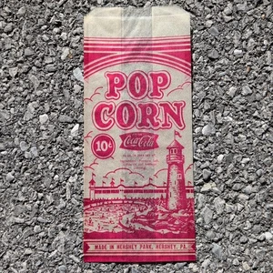 Vintage 10 Cent Coca Cola Werbung Hersheypark Hershey PA Popcorn Tasche - Bild 1 von 5