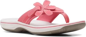 Clarks Women's Brinkley Flora Flip Flop Sandals, Bright Coral Synthetic Size 7M - Picture 1 of 5