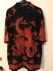 L Men's MECCA Vintage Black & Red Dragon Polyester Hawaiian Shirt NEVER WORN - Picture 1 of 5