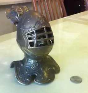 Atq Inkwell Busto Cavaliere Scultura Metallo Medievale Statua Statuetta Casco Testa Uomo - Foto 1 di 12