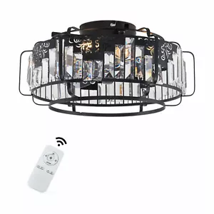 Fandelier Caged Ceiling Fan Light Crystal Chandelier Lamp Fan W/ Remote USA!! - Picture 1 of 12