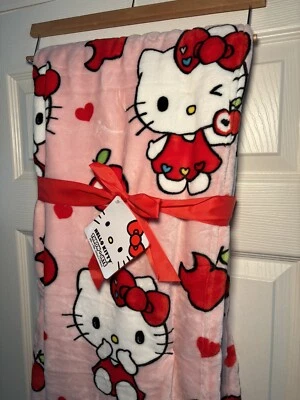 Hello Kitty Apple Throw Blanket 60x70 Apples Hearts Super Soft Fleece Sanrio New - Image 1 of 4