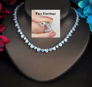 22Ct Heart Cut Lab-Created Diamond Pretty Tennis Necklace 14k White Gold Plated - Picture 1 of 4