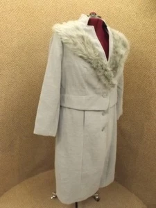 Totally Classy NEW Grey Princess Cut Brushed Full Length Coat Faux Fur Trim 20W - Picture 1 of 9