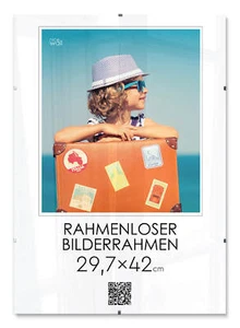 Cliprahmen 29,7x42 cm Rahmenloser Bilderrahmen 42x29,7 cm Kunstglas Plexi A3 - Bild 1 von 6