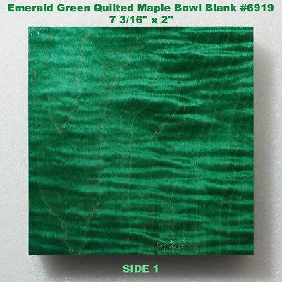 Cuenco grande estabilizado verde esmeralda acolchado de arce en blanco #6919, 7 3/16" x 2" Foto 1 de 4