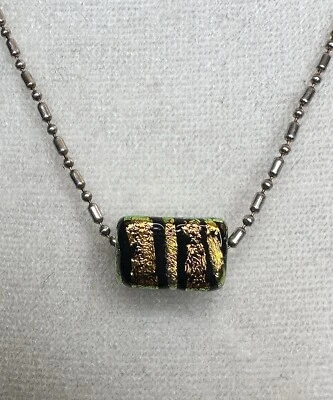 Beautiful Vintage Glass Art  Bead 925 Sterling Silver Necklace 18 Inch - Image 1 of 4