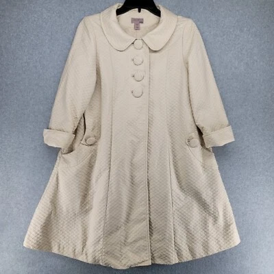 H&M Coat Women Size 6 Cream Honeycomb Textured Pockets Button Up Career Workwear - Image 1 of 4