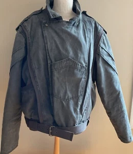 Vintage 1980s Weekends In California Denim Jacket Punk Biker Military Belted XL - Picture 1 of 11