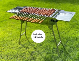 Holzkohlegrill Mangal Schaschlikgrill inkl.14 Spieße aus Edelstahl mit Holzgriff - Bild 1 von 6