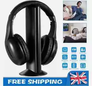 Wireless TV Headphones 5 In 1 Home Headset For TV Watching TV Ear Microphone UK - Picture 1 of 16