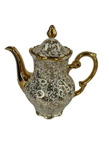 Tea for 6 Demitasse Expresso Gold & Pink Teapot Sugar Creamer 6 cups & Saucers - Picture 1 of 24