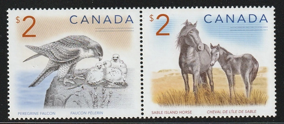 Canada #1692a, Wildlife, Falcon, Horse, High Value Se-tenant Pair, MNH 2005 - Image 1 of 1