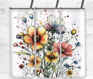 Watercolor Wildflowers 20 oz Stainless Steel Tumbler Handmade - Picture 1 of 1