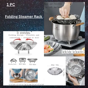 Steam Vegetable Basket Folding Steamer Stainless Steel Tray Mesh - Picture 1 of 10