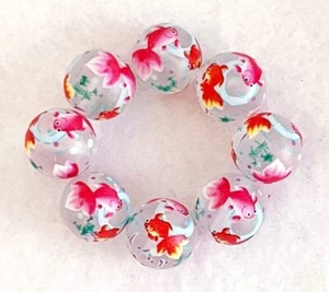 7 Beautiful Japanese Tensha Beads Swimming Koi on Frost-12mm round - Picture 1 of 4