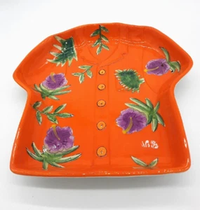 Dennis East 12" Orange With Purple Floral Tropical Shirt Shaped Serving Dish - Picture 1 of 8