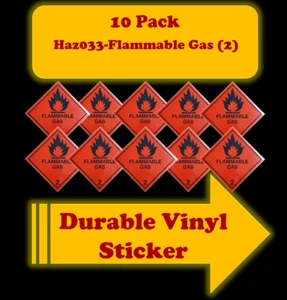 Haz033-Flammable Gas (2) Vinyl Sticker Label - 10 sticker 250mm x 250mm - Picture 1 of 6