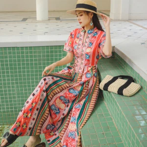 Mujeres Étnico Floral Bordado Maxi Vestido Estampado Cheongsam Cuello en V Vacaciones - Imagen 1 de 14