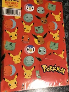 Pokemon Gift Wrap Wrapping Paper - 2 Sheets @ 50cm x 70cm Each & 2 Tags - Picture 1 of 8