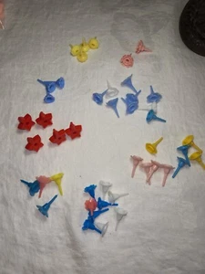 Vintage Flower Star Cake Toppers Candle Holders Lot of 45 Hard Plastic  - Picture 1 of 9