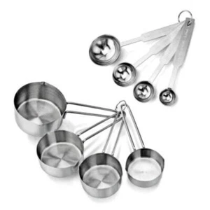8Pcs Measuring Cups and Spoons Set , Stainless Steel Heavy Duty Silver Combo Set - Picture 1 of 8