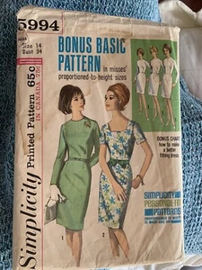 VTG 1960s Simplicity Sewing Pattern Dress Size 14 - Picture 1 of 2