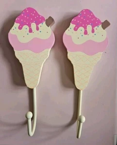 Two X Wooden & Metal Coat Towel Hooks Ice Cream’s for Kitchen Nursery Bedroom - Picture 1 of 6