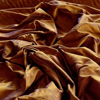 Iridescent Bronze Sapphire Dupioni 100% Silk Fabric 44" Wide By The Yard (S-186) - Image 1 of 4