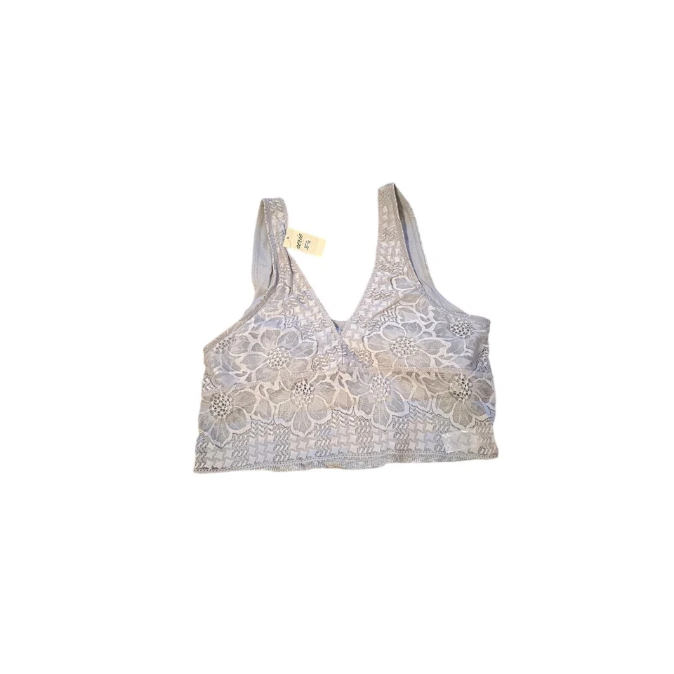 Sujetador deportivo pulóver acanalado de encaje floral gris Aerie talla L NUEVO Foto 1 de 4