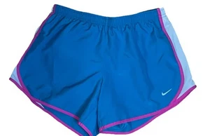 NIKE DRI FIT Girls Sz L RUNNING SHORTS BLUE W/ Pink - Picture 1 of 9