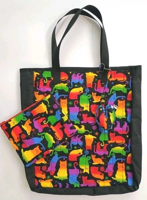 Juego de Bolso de Mano Gato Acolchado Colorido Arco Iris Cremallera Bolsa Corazón Dije 13" x 15" Foto 1 de 4