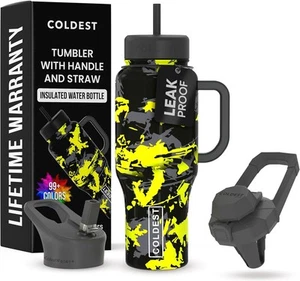 Kältestes 40 Unzen Trinkglas mit Griff und Strohhalm - 100 % auslaufsicher 36 Unzen, Off Road  - Bild 1 von 9