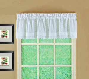 , Ribbon Eyelet Valance 12", White, 60" W x 12" L - Picture 1 of 9