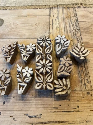 Vintage Floral Carved WOODEN BLOCK STAMPS Printing Fabric/Textiles/Wallpaper-9 - Image 1 of 4